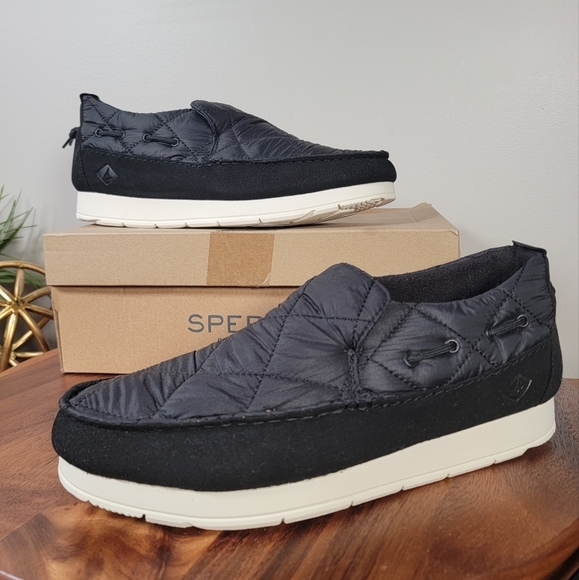 NEW Sperry Moc-Sider Nylon Black Quilted Slip-On Shoes Loafers Mens Size 9.5 - Picture 3 of 17